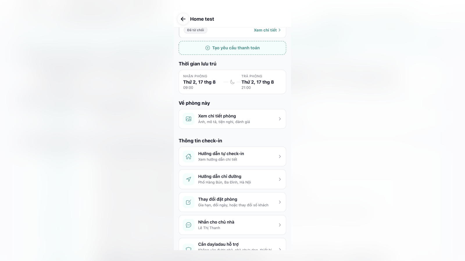 Giao diện thu tiền - app khách