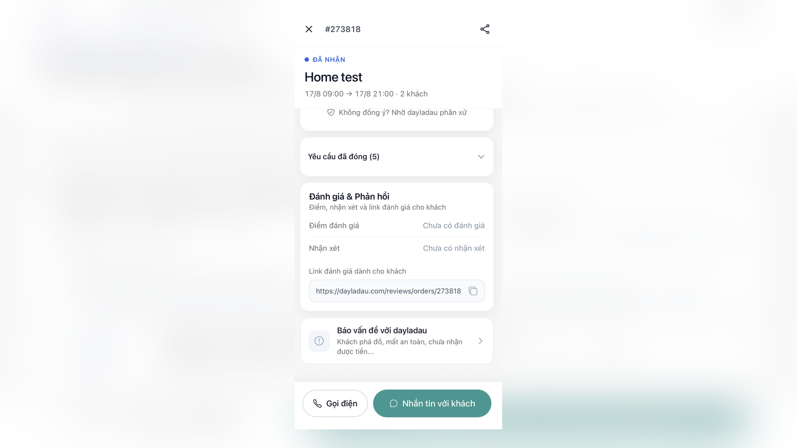 Giao diện trung tâm hỗ trợ - app host