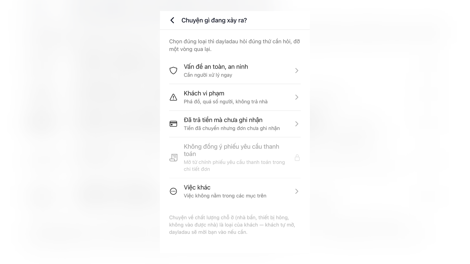 Giao diện chi tiết trung tâm hỗ trợ - app host