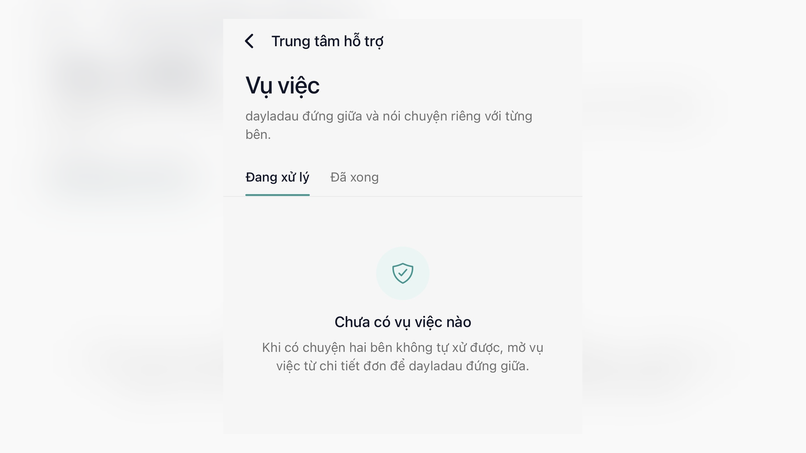 Vụ việc - trung tâm hỗ trợ - app host