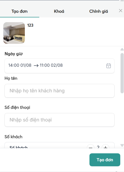 Giao diện chỉnh giá