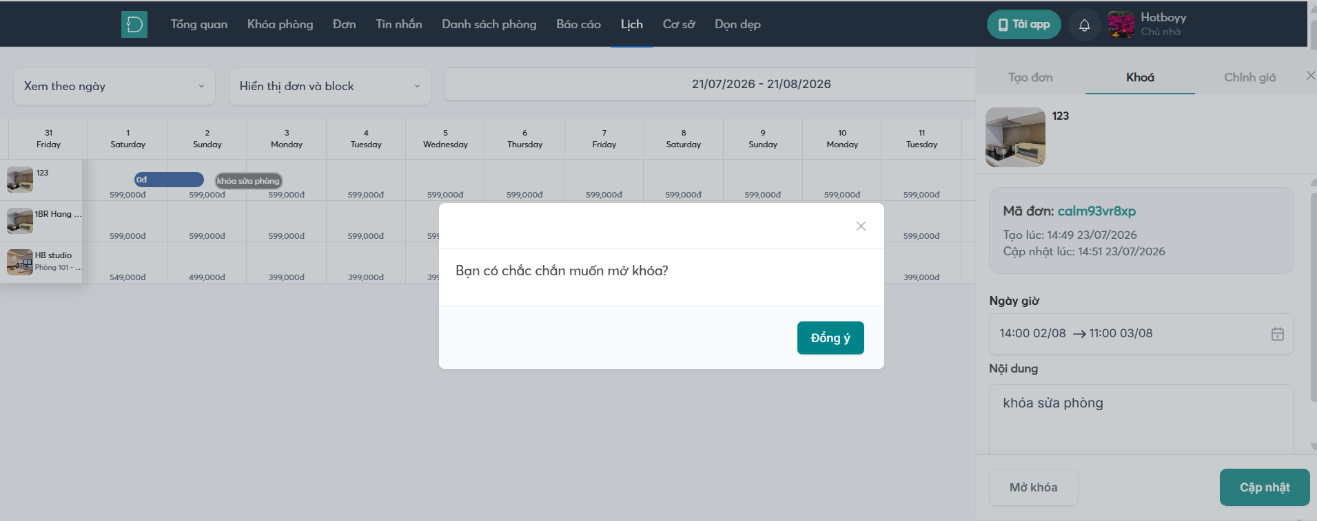 Giao diện lịch - web host