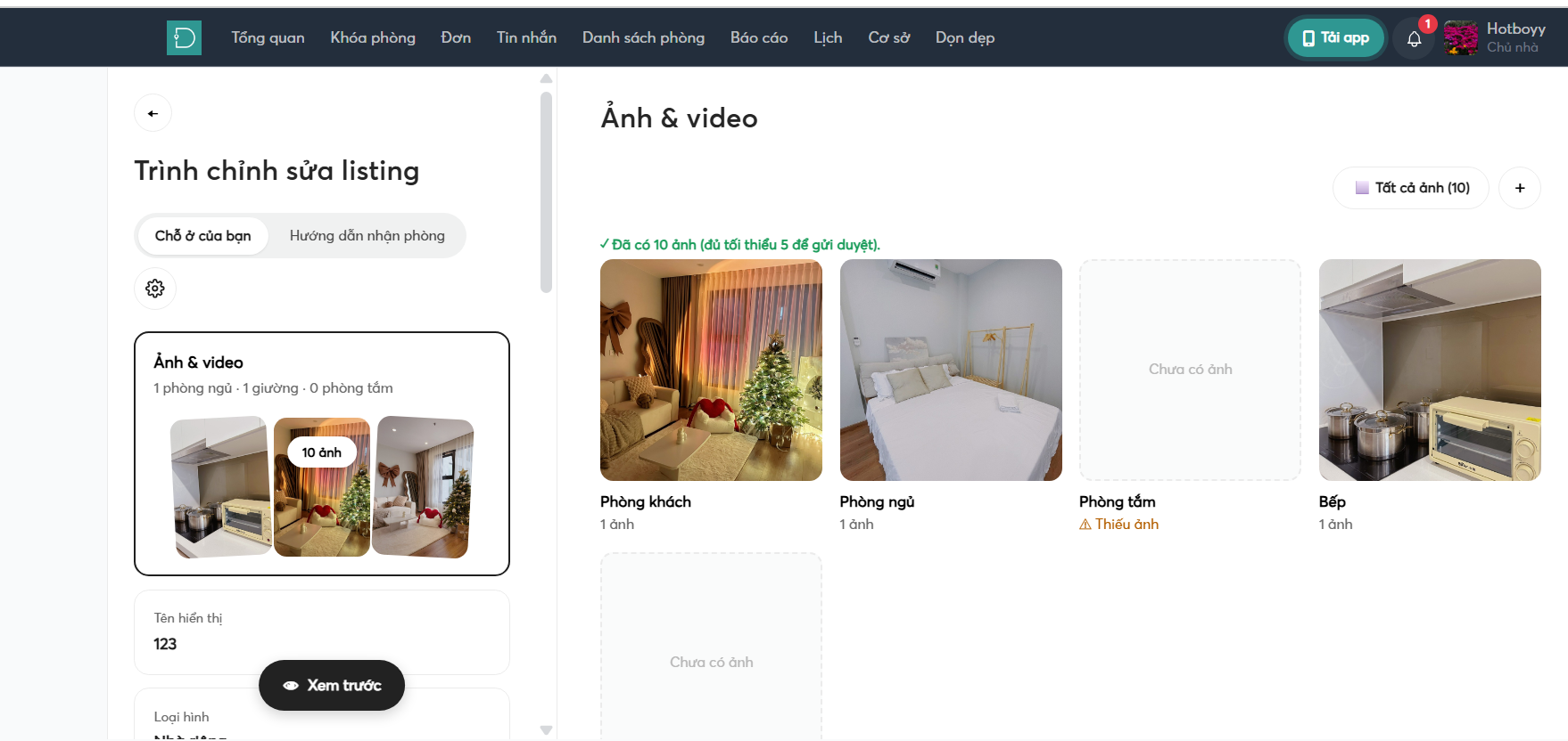 GIao diện ảnh và video trên listing - web host