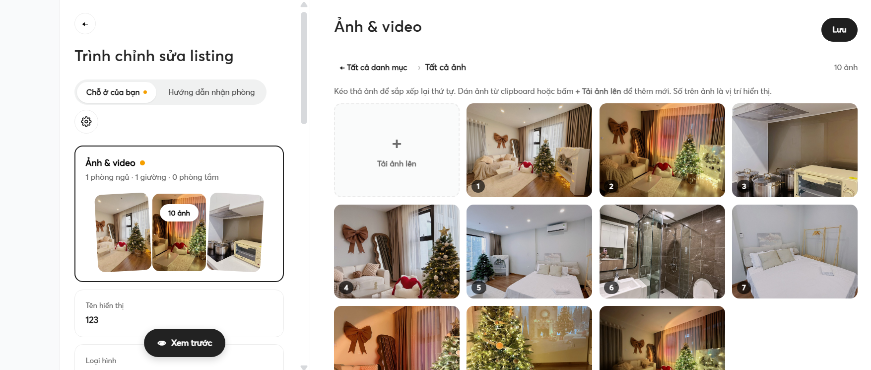 Giao diện update ảnh và video - web host
