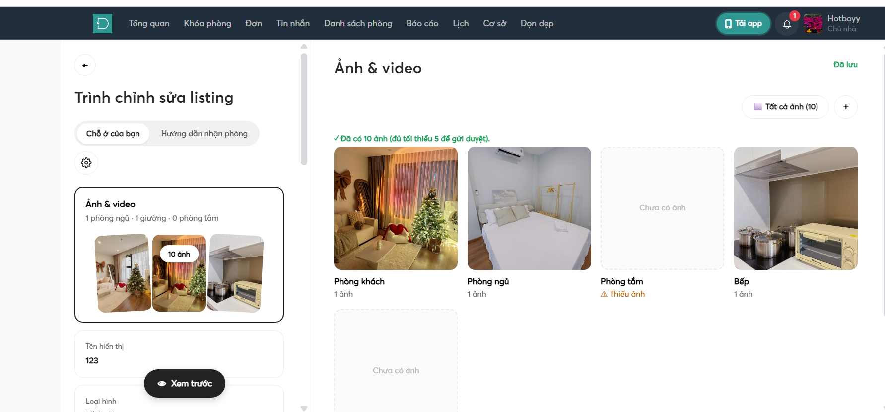 Giao diện update ảnh và video, đã lưu - web host