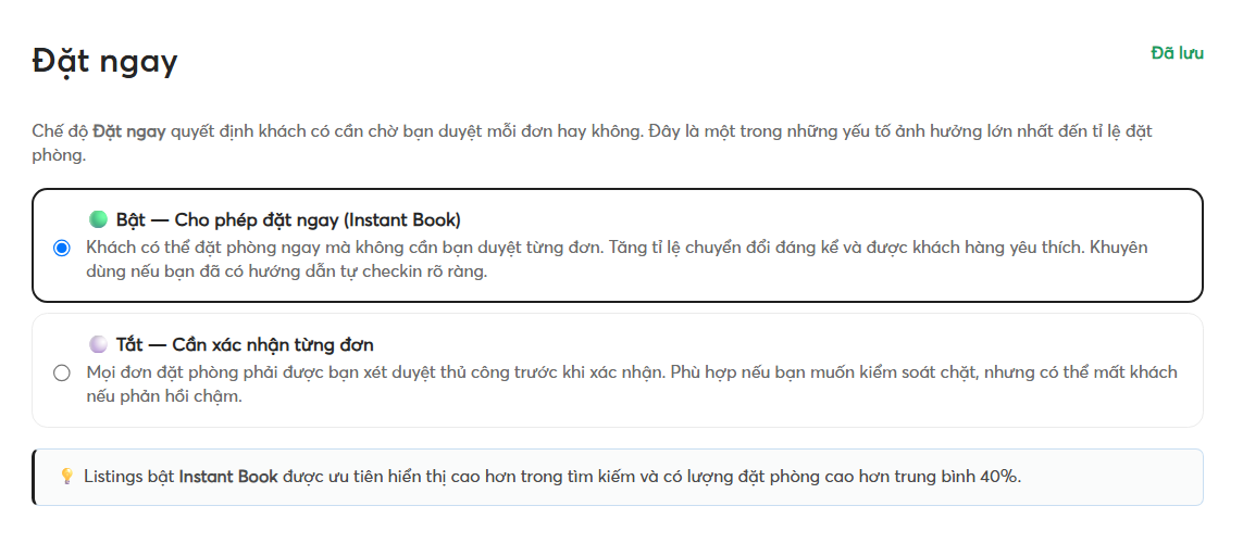 Tính năng đặt ngay - đã lưu