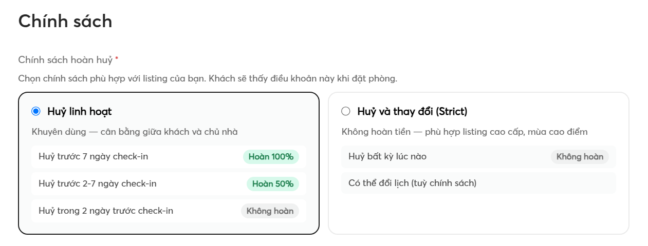 Chính sách - listing - web host