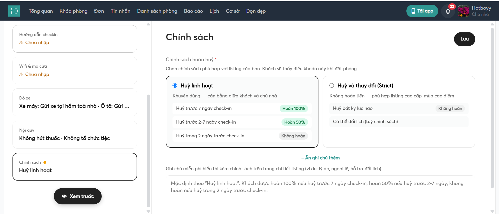 Chính sách - chọn - listing - web host