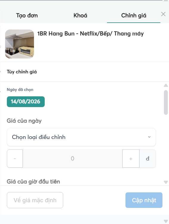 Dao diện chỉnh giá ở phần lịch - web host