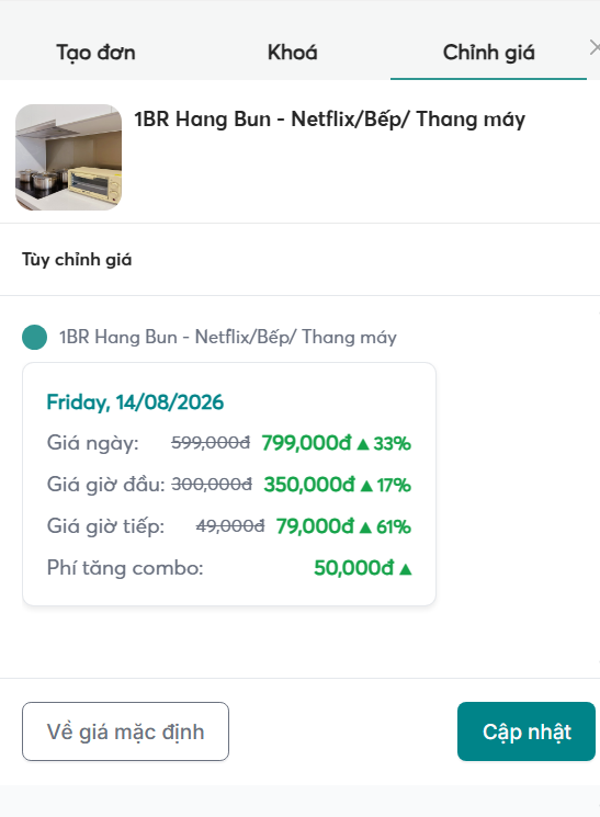 Giao diện chỉnh giá - web host