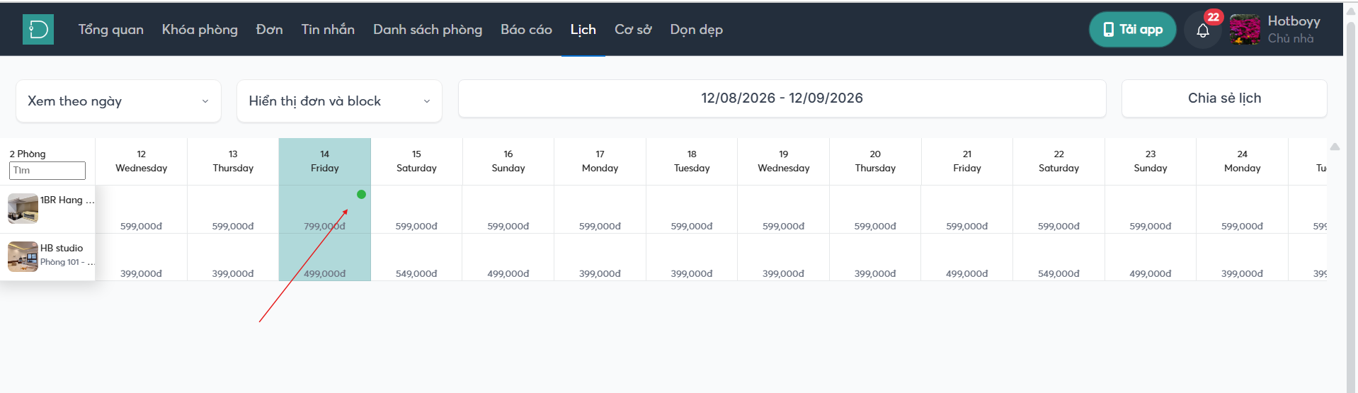 Giao diện sau chỉnh giá - web host
