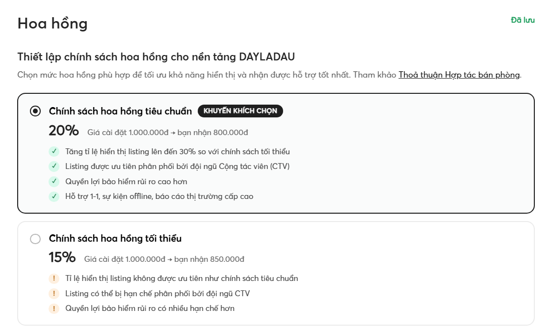 Cài chính sách hoa hồng