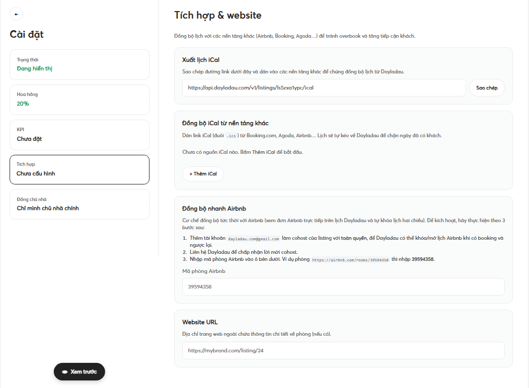 Tích hợp & website - listing - web host