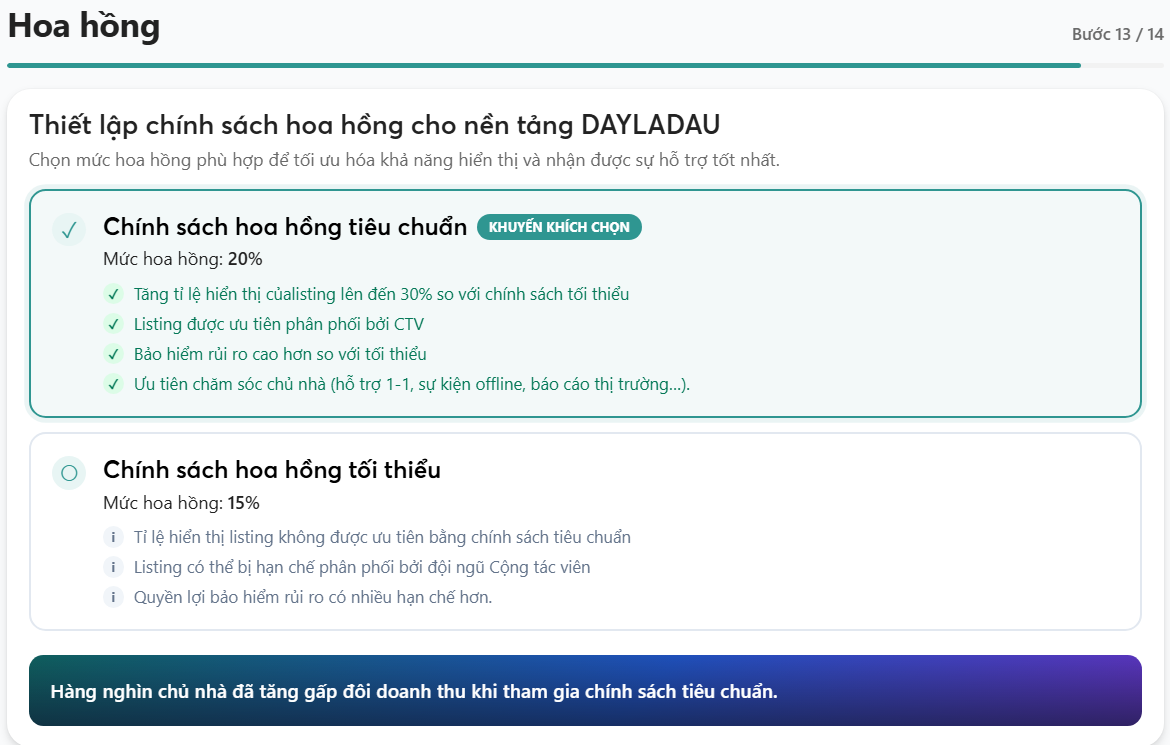 Setup hoa hồng khi tạo listing mới